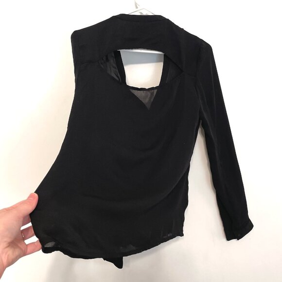 GUESS Black Chiffon V-Neck Long Sleeve Cutout Back Y2K Button Down Shirt Blouse - Picture 15 of 15